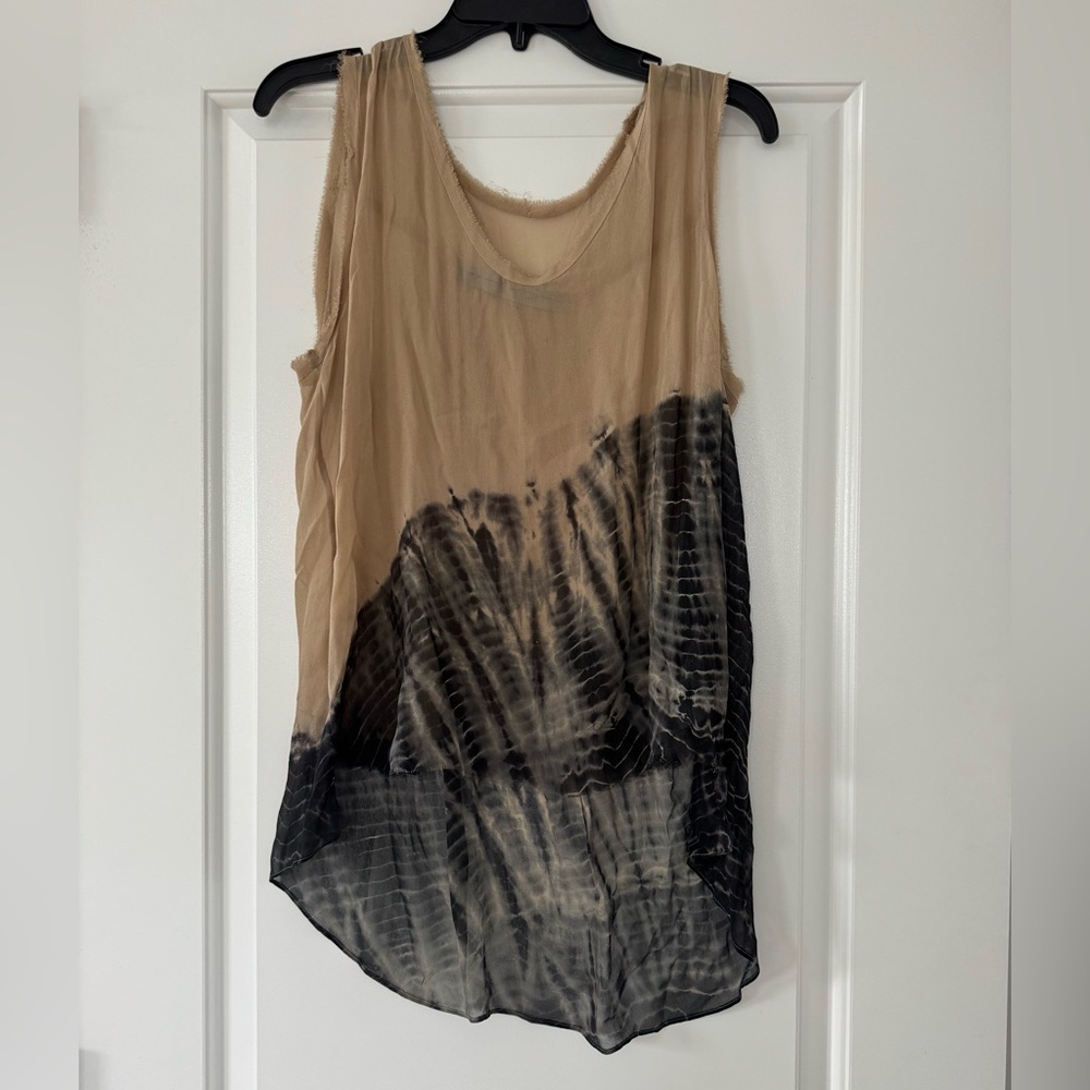 RAQUEL ALLEGRA Tan and Black Silk Tie Dye Tank Top